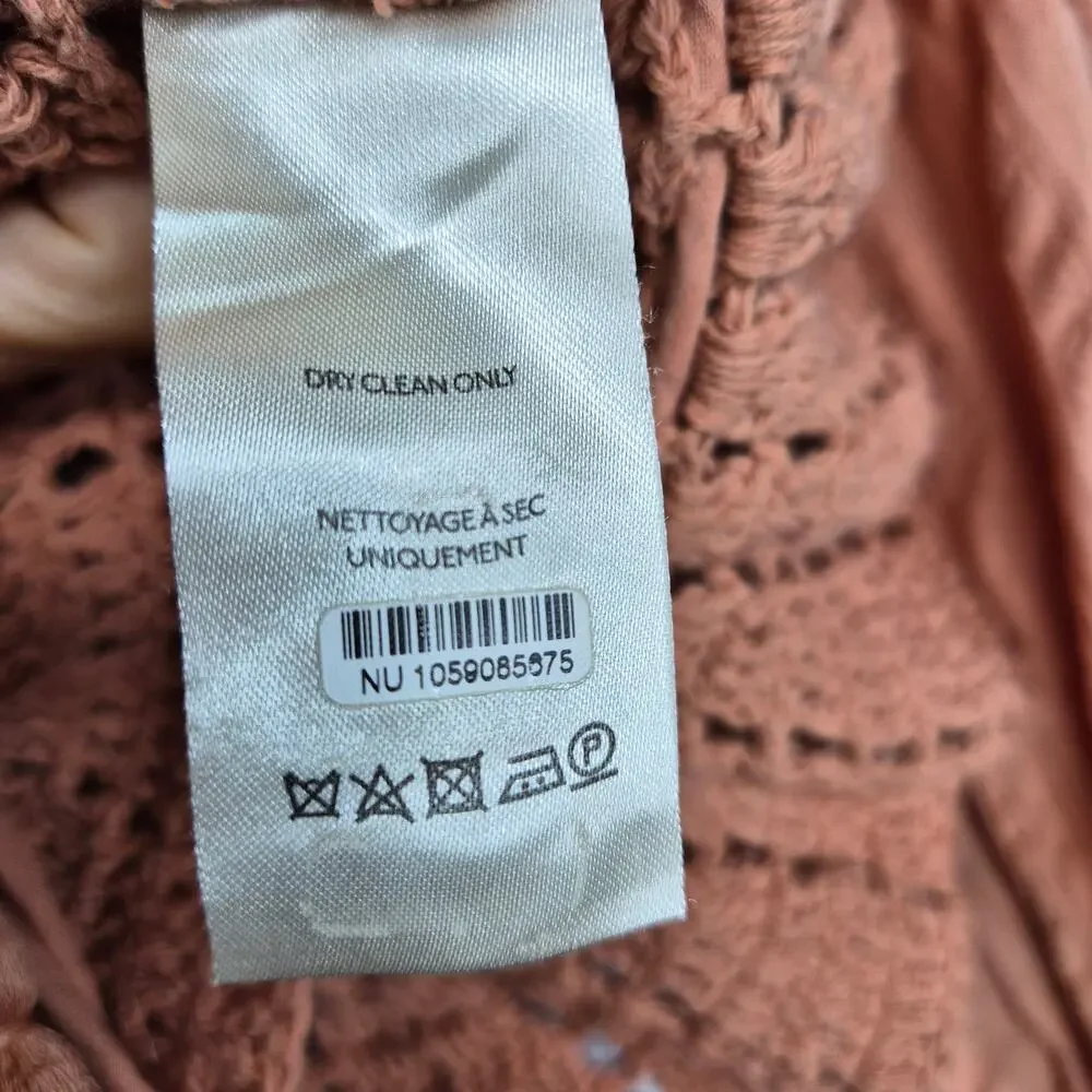 Free People Megan Crochet Peplum Blouse Open Back Boho Top Terracotta Gauze S